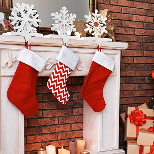 URATOT Pack of 4 Christmas Stocking Holders Snowflake Stocking Hangers Mantel Stocking Hooks for Christmas Decoration, White