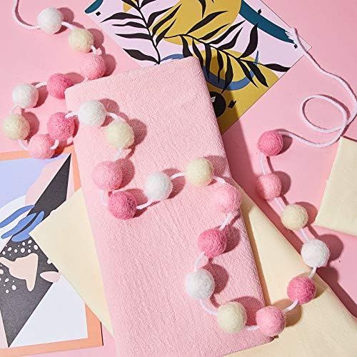WILLBOND 3 Pc 6.5 ft Wool Felt Pom Ball Garland,Pink Light Pink Beige White