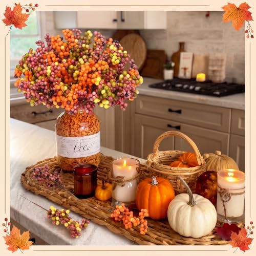 24 Pcs Fall Berry Stems, Autumn Artificial Floral Picks for Vase, 11" Red