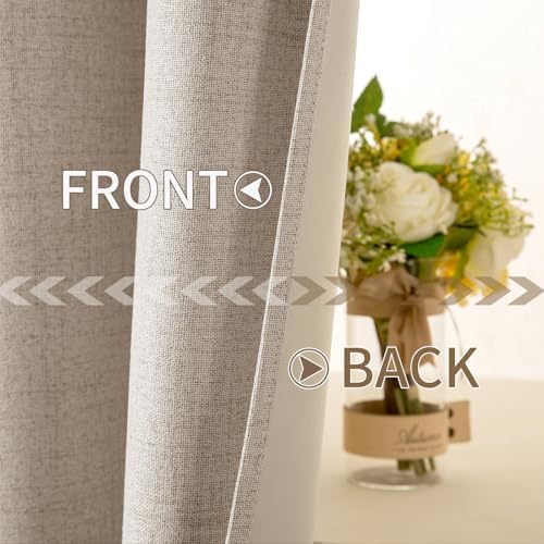 MIULEE 100% Blackout Linen Curtains for Bedroom 52x45 Inches Taupe
