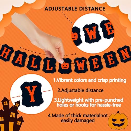 Halloween Party Decorations Kit Including Happy Halloween Paper Banner Trick or Treat Sign Garland Bat Ghost Pumpkin Happy Halloweens Indoor Decorations