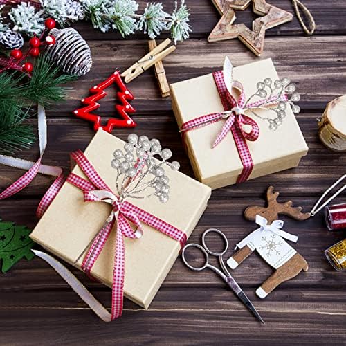 20 Pack Artificial Silver Berry Stems, 7.1 Inch Burgundy Silver Berry Picks Holly Berries Branches for Christmas Tree Decorations Crafts Wedding Holiday Season Winter Décor Home Decor