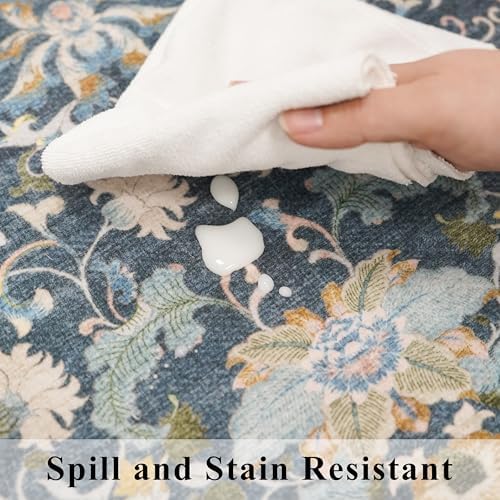 4x6 Living Room Area Rugs: Washable Boho Bedside Rugs Non Slip Low Pile Floral Small Carpet for Kitchen Bedroom