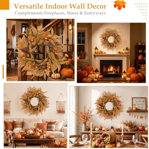 Wellsign 24 Inch Fall Wreaths for Front Door Outside Farmhouse Decor