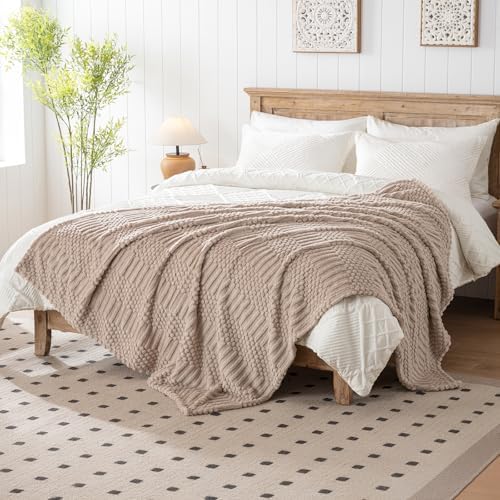 60x80 Inch Brown Twin Blanket - Soft & Fluffy Fleece, Neutral Tan Color, Cute & Aesthetic, Perfect for Sofa, Couch