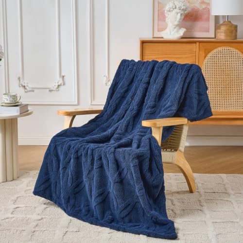 Navy Throw Blanket - Soft & Fluffy Fleece, Cute & Aesthetic, Perfect for Sofa, Couch, Chair, Bed, Living Room &