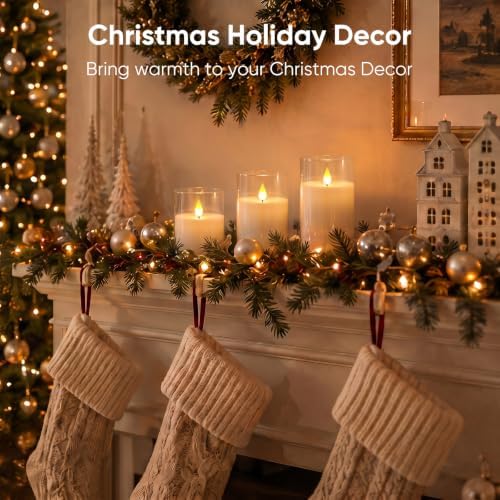 Homemory Pure White Flameless Candles, Battery Operated Acrylic LED Pillar Candles with Remote Timer, Realistic Flickering Fake Candles for Home Decor, Christmas, Wedding, Church, Set of 3