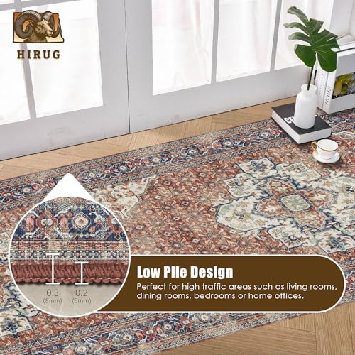 Washable Area Rug 2'6'' x 8' Vintage Traditional Persian Mat - Foldable Distressed Non-Slip Machine Washable Carpet for
