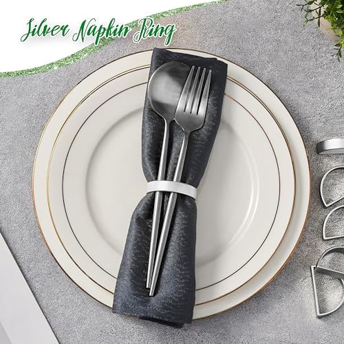 APTWOW Silver Napkin Rings Set of 6, Thanksgiving Christmas Table Decor