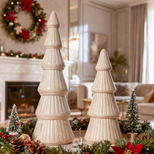 WONDROUS' DECO Wooden Christmas Tree Figurine, Tabletop Pink and Gold