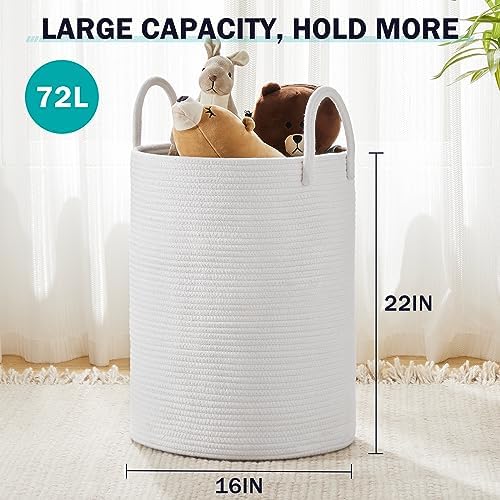 Woven Rope Laundry Hamper Basket by YOUDENOVA, 72L Tall Luandry Basket, Baby Nursery Hamper for Blanket Storage in
