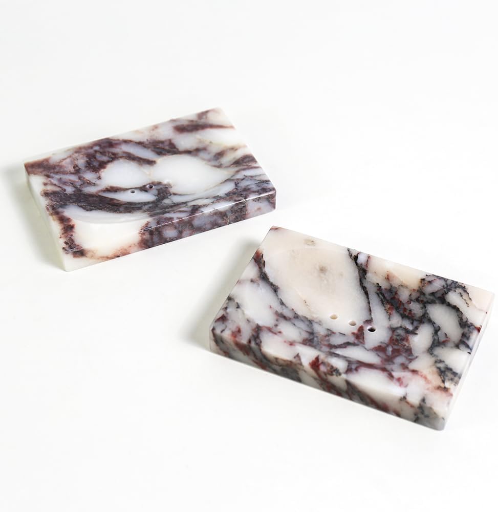Marble Soap Dish Tray Marble Soap Holder Trinket Plate / Calacatta-viola / 4.7"L x 3.1"W / Natural