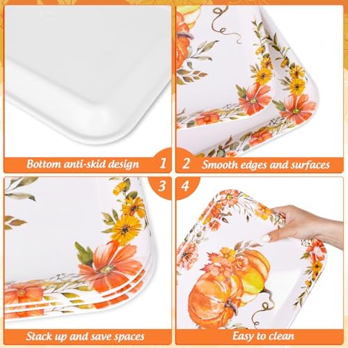 JarThenaAMCS 3Pcs Fall Serving Tray, Watercolor Floral Pumpkin, 10 x 13 in