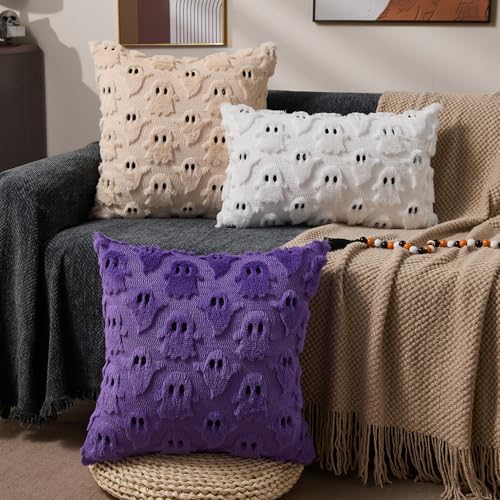 DFXSZ Halloween Pillow Covers 16x16 Beige Ghost Plush Halloween Decor095B16