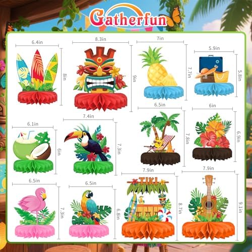 Hawaiian Luau Party Decorations Set: Aloha Theme Table Decoration with Luau Honeycomb Centerpiece for Tiki and Luau Hawaiian Party Supplies