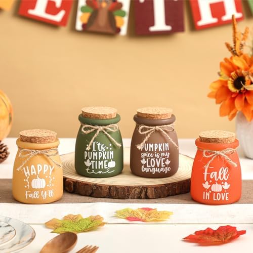 4 PCS Fall Tiered Tray Decor, Mini Mason Jars for Fall Table Decor
