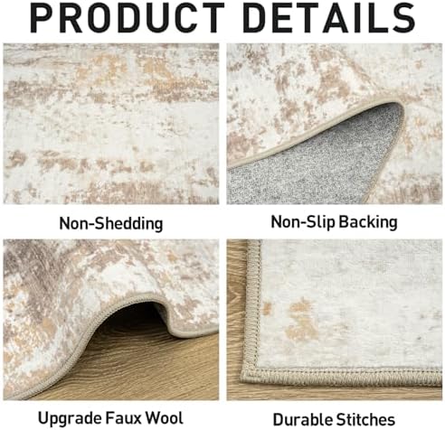 6x9 Area Rugs for Living Room: Washable Abstract Beige Grey Badroom Carpet