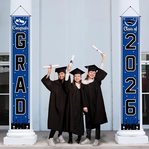 OHOME Graduation Decorations 2026 2027 - Blue Congrats Grad Porch Banner for Graduation Party Decorations - Class of 2026 - Party Favors Supplies Backdrop Yard Signs Decor