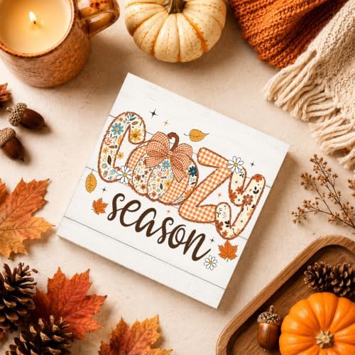 Fall Decorations for Home Cozy Season Pumpkin Wood Sign Fall Decor 5x5Inch