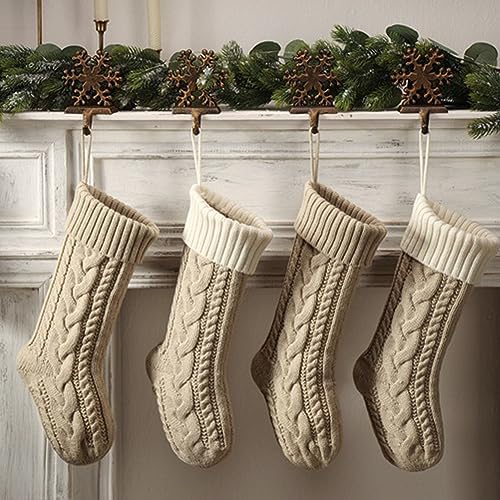 Nanou 18” Knitted Christmas Stockings, 1 Pack, Flaxen