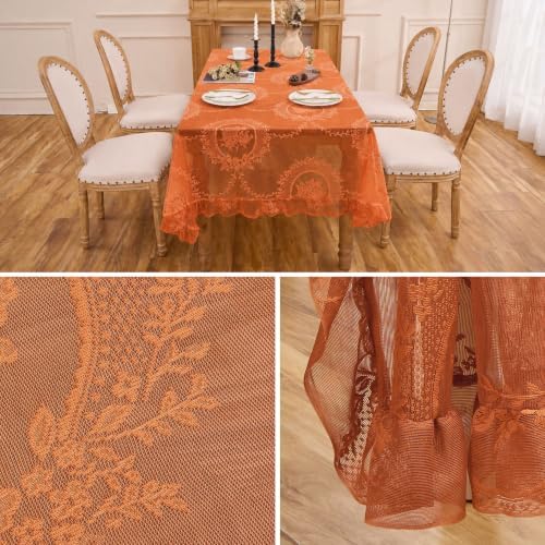 Orange Fall Lace Tablecloth, Vintage 55”x40” Rectangular Table Cloth