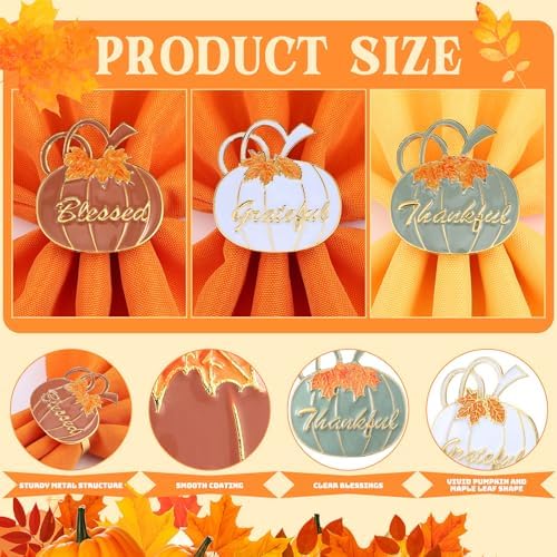 WILLBOND 12 Pcs Fall Thanksgiving Pumpkin Napkin Rings, White Orange Green
