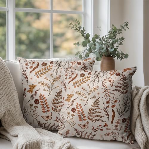 Burnt Orange Fall Floral Pillow Covers 24x24 Set of 2 Seasonal Autumn Wildflower Rustic Outdoor Throw Pillow Covers Thanksgiving Cushion Case for Farmhouse Living Room Decor