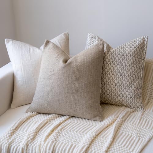 Decorative Neutral Throw Pillow Covers Farmhouse Pillow Covers Cotton / Waffle Stripe / 18 x 18