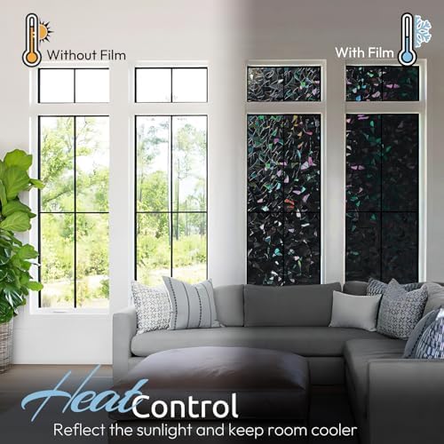 rabbitgoo Rainbow Window Privacy Film, Stained Cling, Black, 17.5" x 78.7"