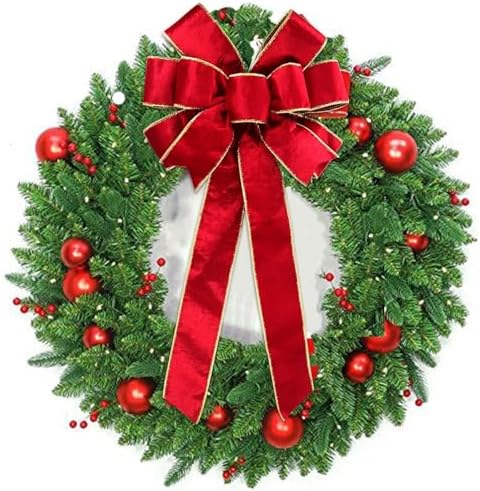 Red Velvet Christmas Bows with Gift Box, Gold Wired Red Bows for Wreath Floral, Christmas Tree Topper, Outside Bowknot Red Bow for Car Wall Garden Yard Front Door