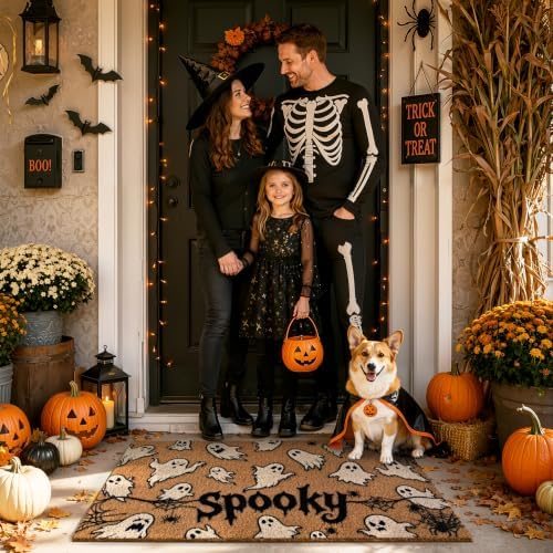 Kelarea Halloween Door Mat Spooky Ghost, 17" x 29" Non-Slip Outdoor/Indoor
