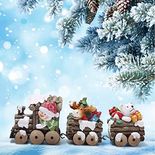 Hodao Christmas Train Decorations Indoor Wood Style Resin Figurine