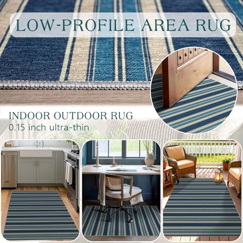 3x5 Striped Entry Rug - Washable Indoor Outdoor Mats for Front Door