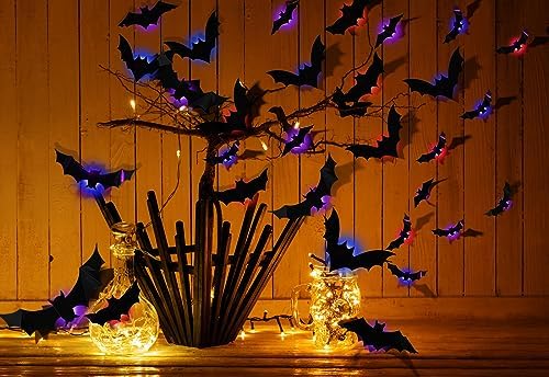 LED Bats Halloween Decoration, 3D Bat Wall Lights for Door/Window