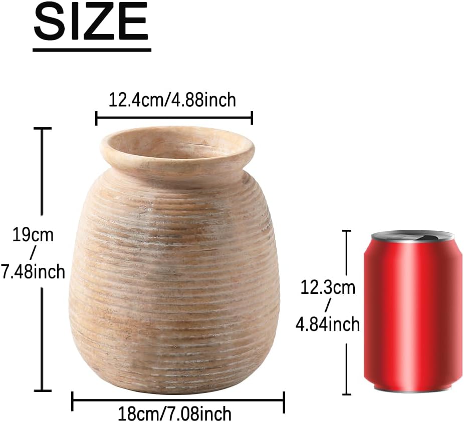 Ceramic Flowers Rustic Vase / 7.5" H - Yellow