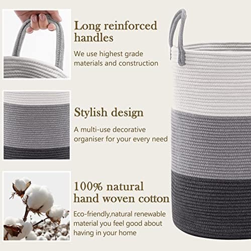 YOUDENOVA Cotton Rope Laundry Hamper Basket, 58L Blanket Basket for Nursery
