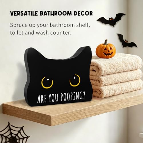 Black Cat Halloween Bathroom Decor Sign, Cute Halloween Black Cat Gifts