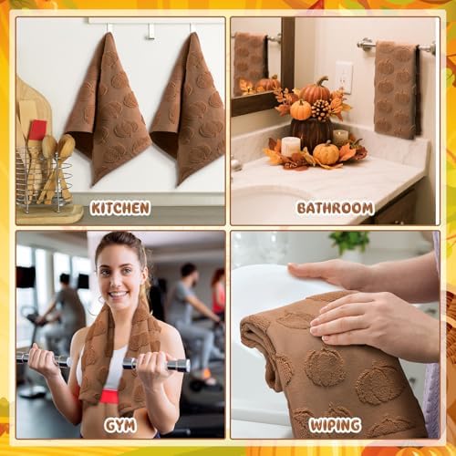 Mindsoft 2 Pcs Fall Hand Towels 3D Pumpkin Jacquard,Brown