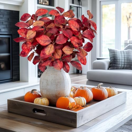 Briful 5 PCS Fall Leaves Artificial Magnolia Leaf Branches, 26" Autumn Fake Plant Stems for Vase Floral Arrangement Kitchen Table Home Fall Decoration