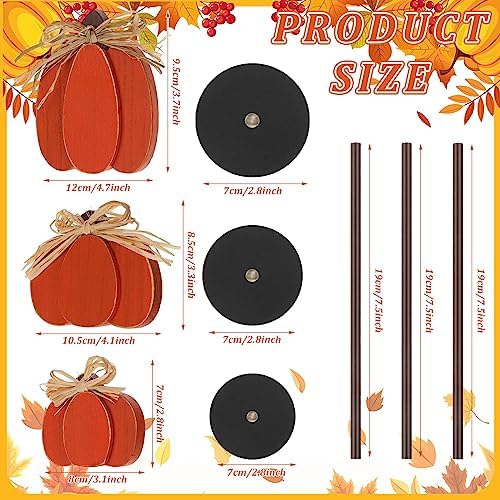 Thyle 3 Pcs Fall Pumpkin Decor, Wooden, Orange