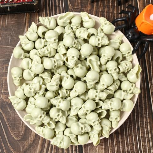 100pcs Mini Plastic Skulls Heads Miniature Skulls Halloween Skeleton Figurines for Halloween Pranks, Home Decoration, Party Supply