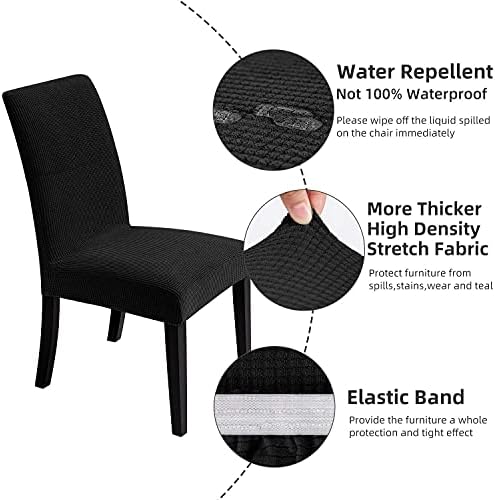 Chair Covers for Dining Room - Stretch Chair Slipcovers for Decorative Seat Protector Armless Removable Washable Elastic Dinner Universal Spandex Solid Chair Slip Covers Set (Black,6)