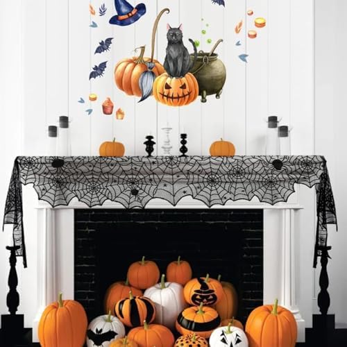 Halloween Table Runner Spiderweb Table Runner Black Lace Spider Web Table Runners for Halloween Table Decor Lace Runner for Tables Dinning Tables Centerpiece Decor Kitchen Dining Decoration 18x73 Inch