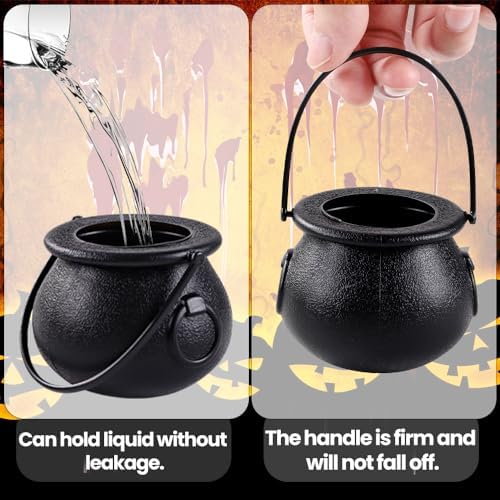 DIYDEC 12pcs Mini Black Cauldron with Handle Halloween Mini Witch Cauldron Kettles Multi-purposed Small Plastic Cauldron Halloween Pot Candy holder for Halloween & St. Patrick’s Day Party Favors Decor
