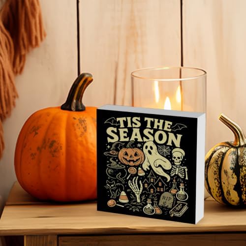 Tis' the Season Sign Fall Halloween Decorations for Home 5 X 5 Inch