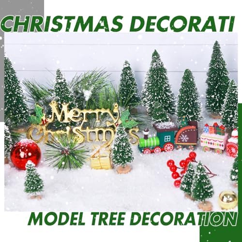 30Pcs Mini Christmas Tree Decor, Artificial Christmas Tree 5 Sizes,Mini Sisal Snow Frost Trees with Wooden Base for Christmas Decor Christmas Party Home Table Craft Decorations (B/Green)