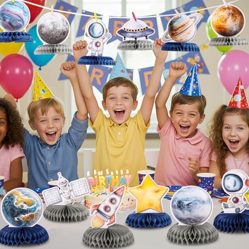 12 PCS Space Theme Party Decorations Outer Space Honeycomb Centerpieces