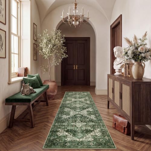 Garvee 2x6 Washable Runner Rug Non Slip Vintage Boho Green Hallway Runner