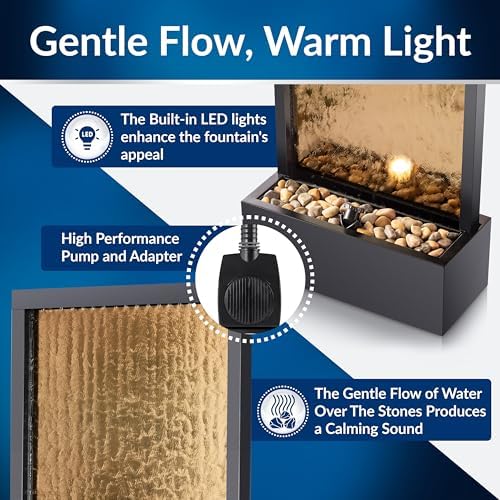 Alpine Corporation 72" Bronze Mirror Waterfall Fountain with LED Lights