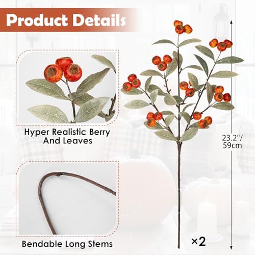 Artificial Fall Stems Fake Red Hawthorn Berry Spray Autumn Home Décor
